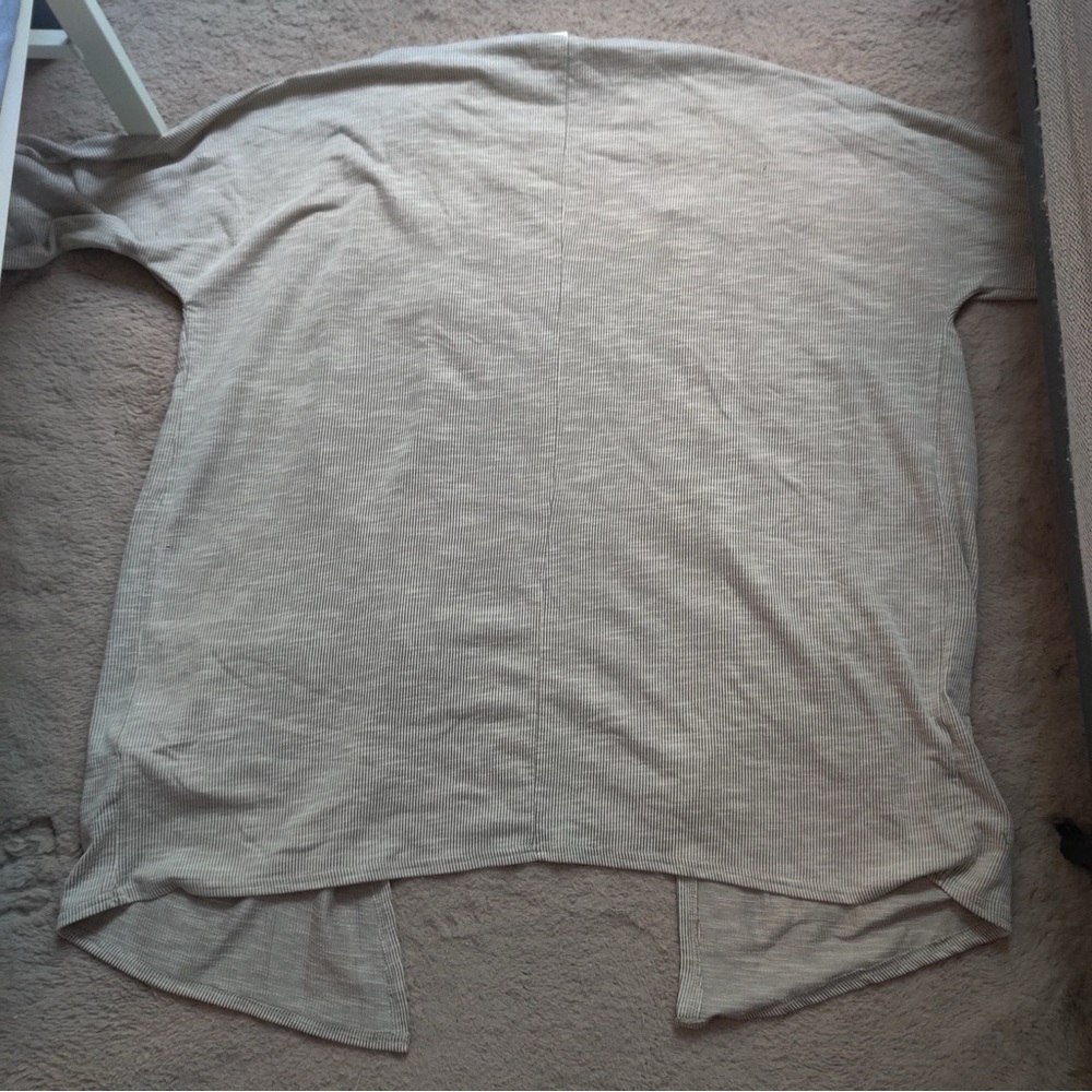 DONNI. Anthropologie Sandwash Ribbed Cardigan Light Beige Gray Striped Open - Picture 7 of 8